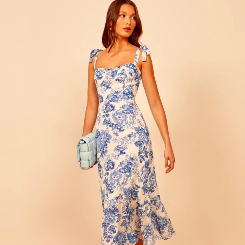 Reformation Dress Nikita - Blue & White Floral Midi